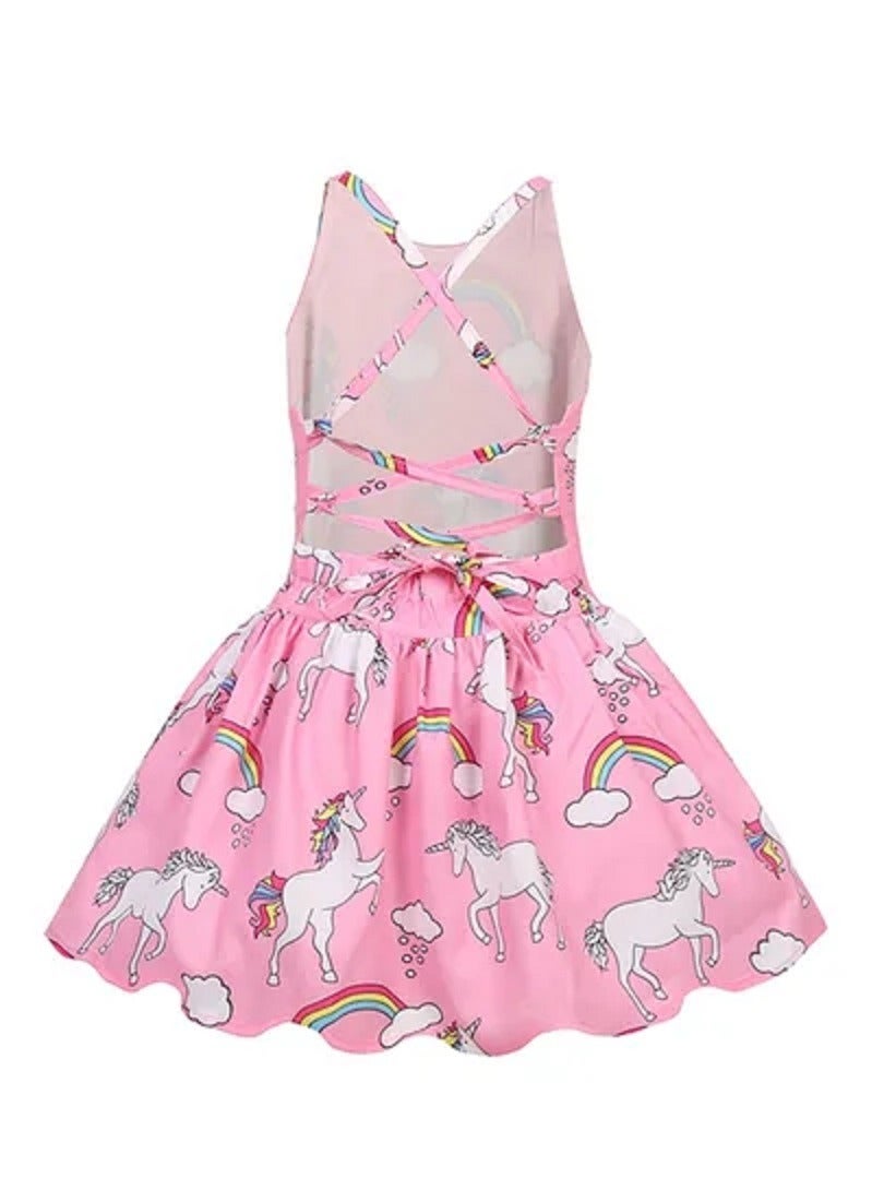 Unicorn Print Dresses With Headband for Girls - Image 3