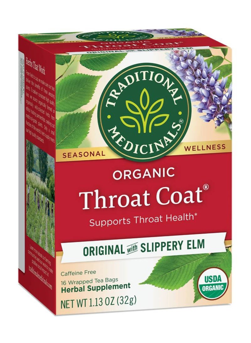 Traditional Medicinals Organic Throat Coat, Infused with Slippery Elm, Support Throat Health, Caffeine Free, 16 Tea Bags - Image 1