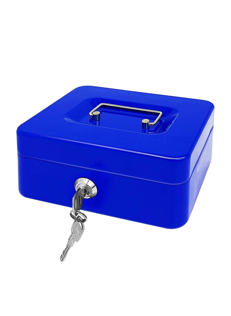 RENOVO Steel Cash Box with Key Lock Metal Small Money Organizer with Money Tray Cash Storage Box with Lockable Cover  - Image 1