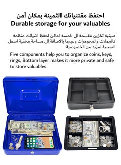 RENOVO Steel Cash Box with Key Lock Metal Small Money Organizer with Money Tray Cash Storage Box with Lockable Cover  - Image 4