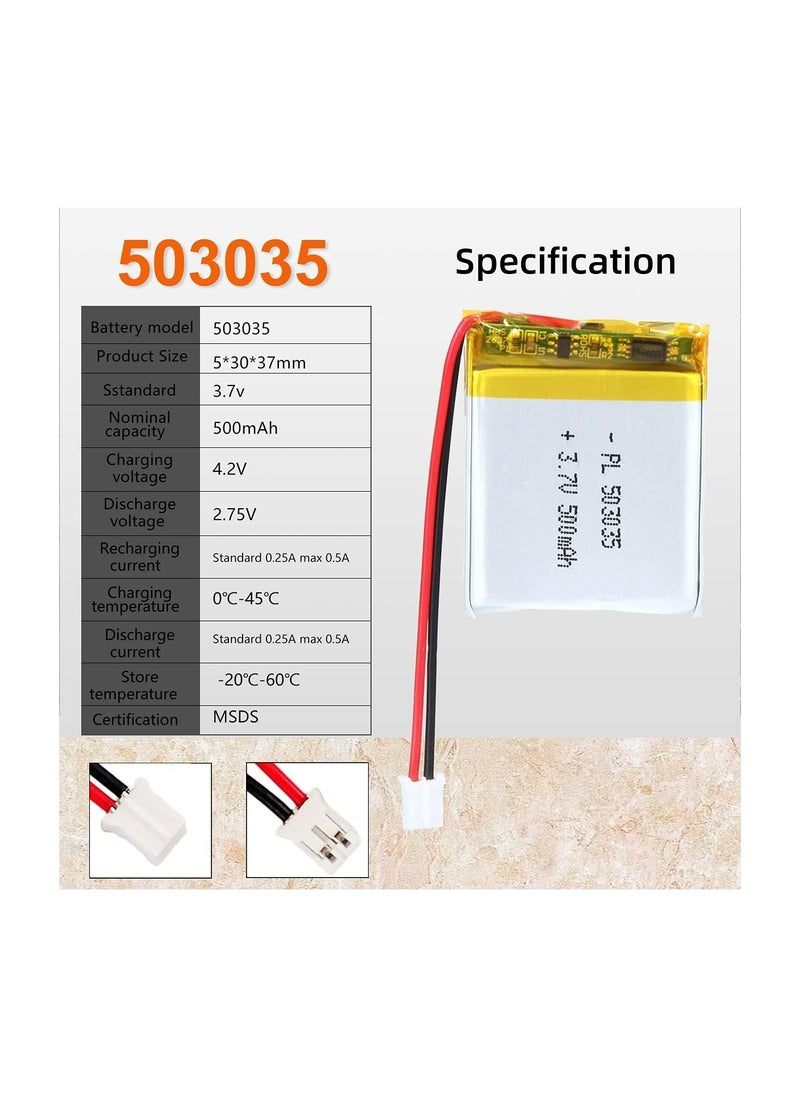 Generic - 3.7V 500mAh 503035 Lipo Battery Rechargeable Lithium Polymer ion Battery Pack with PH 2.0mm JST Connector - Image 1