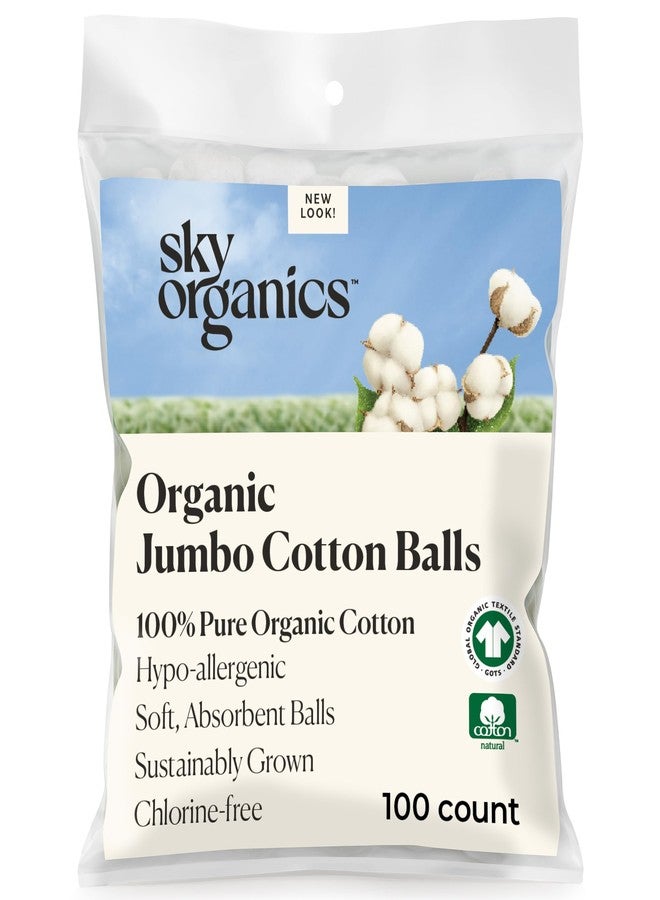 Sky Organics Organic Jumbo Cotton Balls for Sensitive Skin, 100% Pure Organic Cotton Sustainably Grown, Chlorine Free, Hypoallergenic, Ultra-Soft and Absorbent for Beauty,Personal Care, 100 ct w Ebook - Image 1
