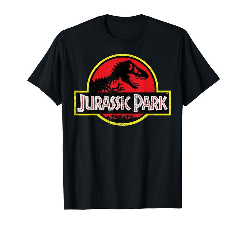 Jurassic Park Vintage Distressed Logo T-Shirt - Classic Fit, Crew Neck, Short Sleeve, Black
