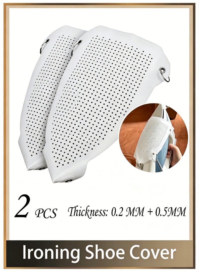 2 Pcs 0.2MM+0.5MM غطاء حذاء الكي، واقي مكواة البخار لمعظم المقاسات القياسية، سهل التركيب لجميع أنواع الأقمشة، يمنع الاحتراق والالتصاق، مع حقيبة، غطاء لوح الكي، غطاء حذاء المكواة المستخدم، واقي حرارة المكواة، ملحقات كي البخار، غشاء واقي من القماش لنعل المكواة - Image 1
