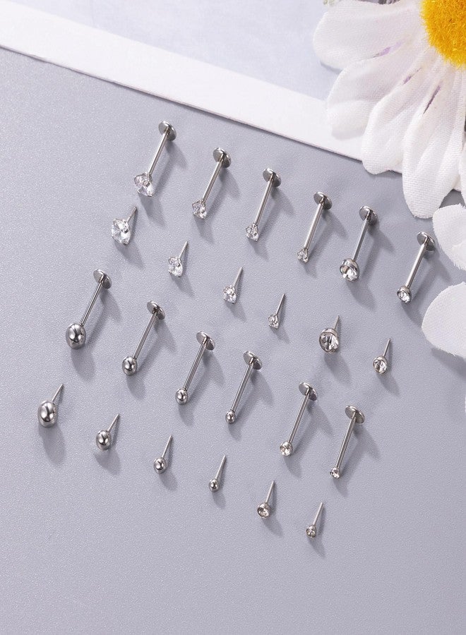 NICEIGHT 16G 18G 20G 12Pcs Stainless Steel Threadless Earrings for Women Men Cartilage Tragus Helix Earrings Lip Stud Push in Nose Studs CZ Labret Monroe Stud Medusa Piercing Jewelry 16G 8MM - Image 2