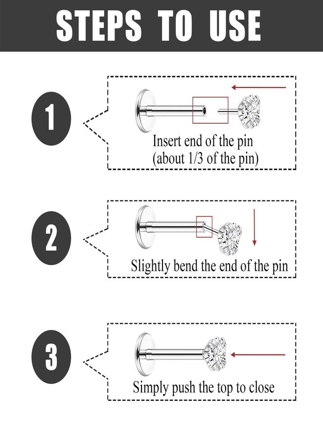 NICEIGHT 16G 18G 20G 12Pcs Stainless Steel Threadless Earrings for Women Men Cartilage Tragus Helix Earrings Lip Stud Push in Nose Studs CZ Labret Monroe Stud Medusa Piercing Jewelry 16G 8MM - Image 4