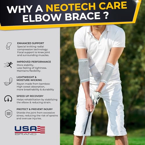 NeoTech Care دعامة كوع نيوتيك كير - قابلة للتنفس - للرجال والنساء، اليمين أو اليسار (رمادي، مقاس XS، 1 وحدة) - Image 3