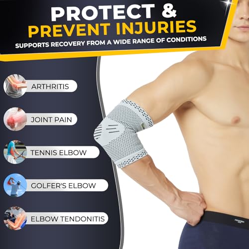 NeoTech Care دعامة كوع نيوتيك كير - قابلة للتنفس - للرجال والنساء، اليمين أو اليسار (رمادي، مقاس XS، 1 وحدة) - Image 5