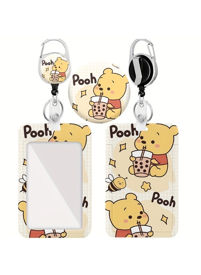 Disney 2in1 Disney Winnie the Pooh Cartoon Design Retractable Zipper Card Holder - Suitable for Students, Workers, Offices | Professional Look | Fashion Design - Image 1