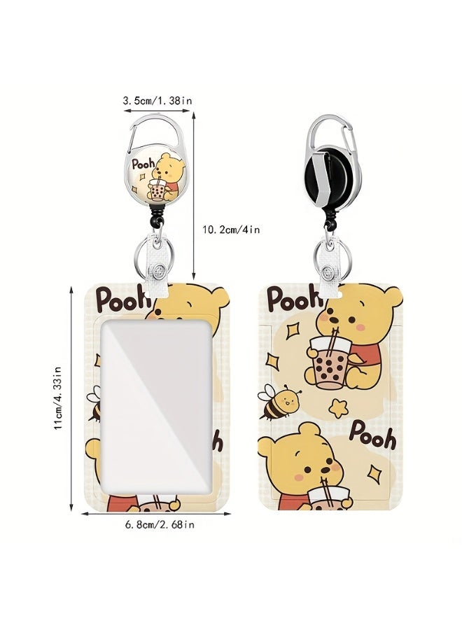 Disney 2in1 Disney Winnie the Pooh Cartoon Design Retractable Zipper Card Holder - Suitable for Students, Workers, Offices | Professional Look | Fashion Design - Image 3