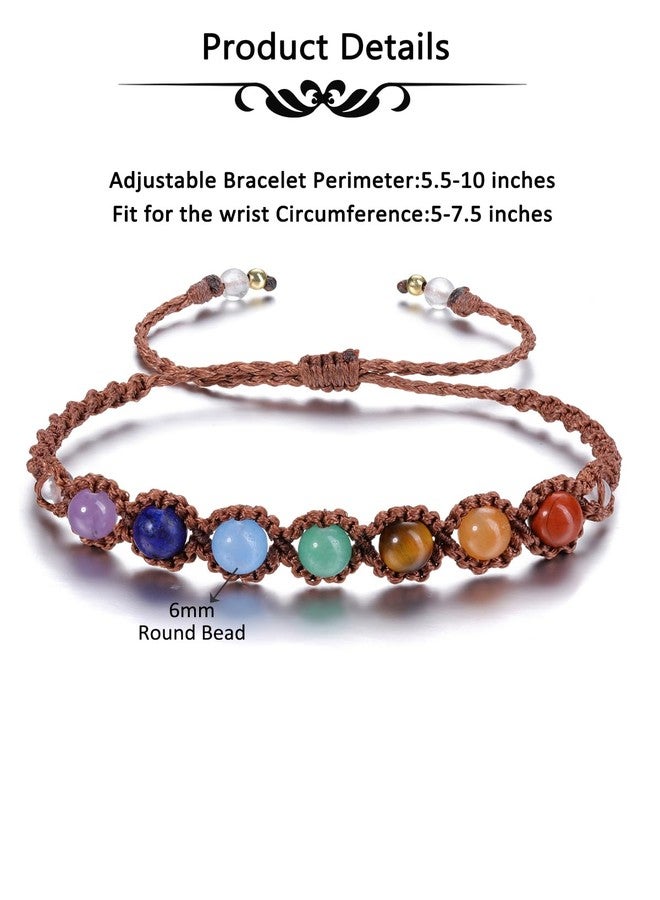Jovivi 7 Chakras Healing Crystals Bracelet 6mm Natural Gemstone Round Stone Yoga Beads Bracelets Wrapped Rope Adjustable Handmade Jewelry Gift for Womens Men - Image 4