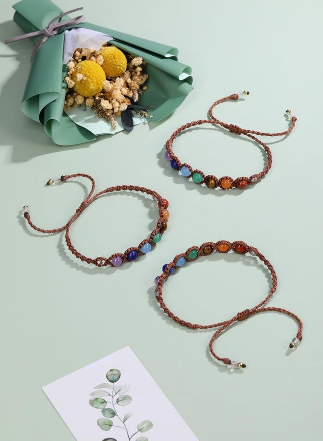 Jovivi 7 Chakras Healing Crystals Bracelet 6mm Natural Gemstone Round Stone Yoga Beads Bracelets Wrapped Rope Adjustable Handmade Jewelry Gift for Womens Men - Image 3