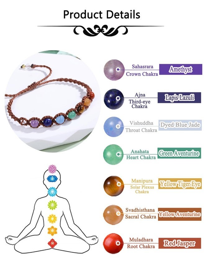 Jovivi 7 Chakras Healing Crystals Bracelet 6mm Natural Gemstone Round Stone Yoga Beads Bracelets Wrapped Rope Adjustable Handmade Jewelry Gift for Womens Men - Image 5