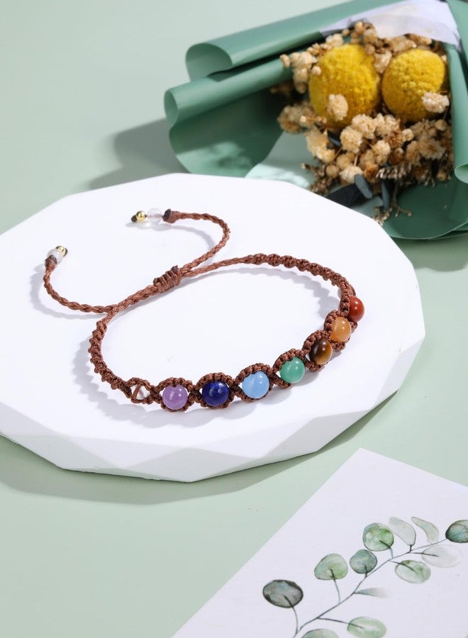 Jovivi 7 Chakras Healing Crystals Bracelet 6mm Natural Gemstone Round Stone Yoga Beads Bracelets Wrapped Rope Adjustable Handmade Jewelry Gift for Womens Men - Image 2