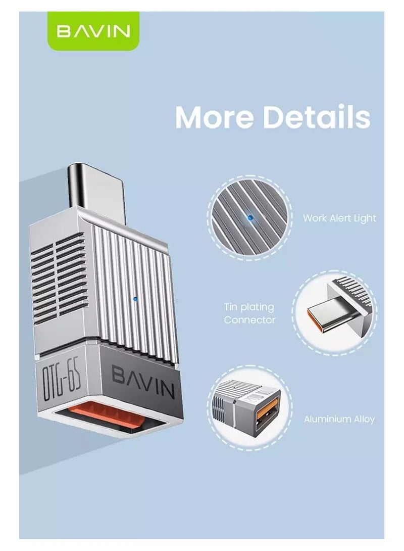 Bavin OTG-65 120W 10Gbps Fast Charging and Data Transfer Adapter Type-C to USB 3.1 - Image 3