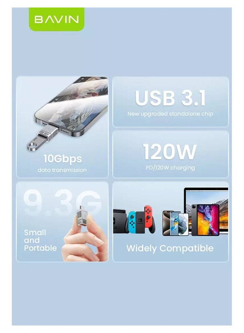 Bavin OTG-65 120W 10Gbps Fast Charging and Data Transfer Adapter Type-C to USB 3.1 - Image 4
