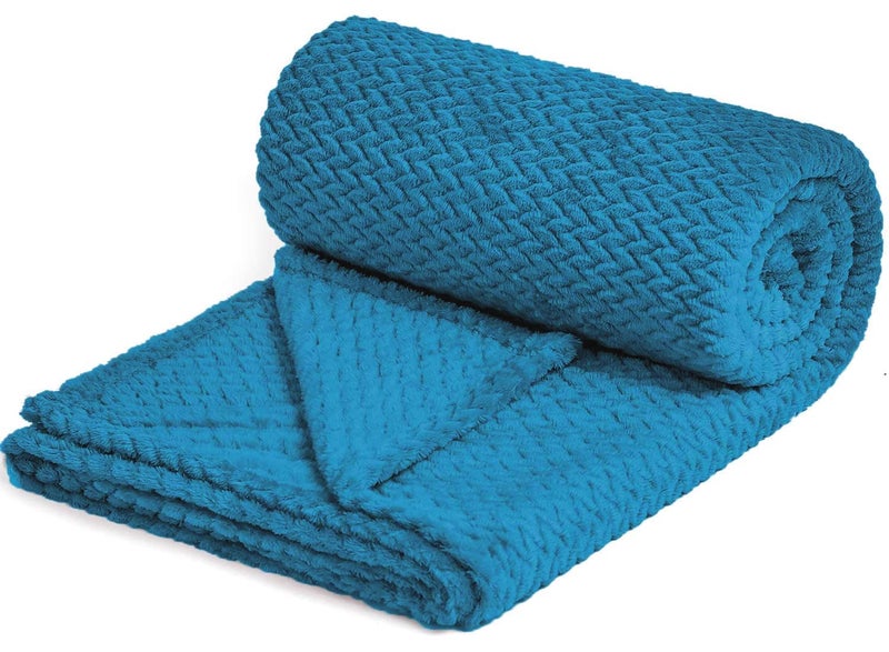 نيو كوزبلاي Newcosplay Super Super Throw Throw Plant Premium Silky Flannel Fleece Leaves Pattern Lightweight Banket طوال الموسم (Dark Blue Twin (60 "" x80 ")) - Image 1