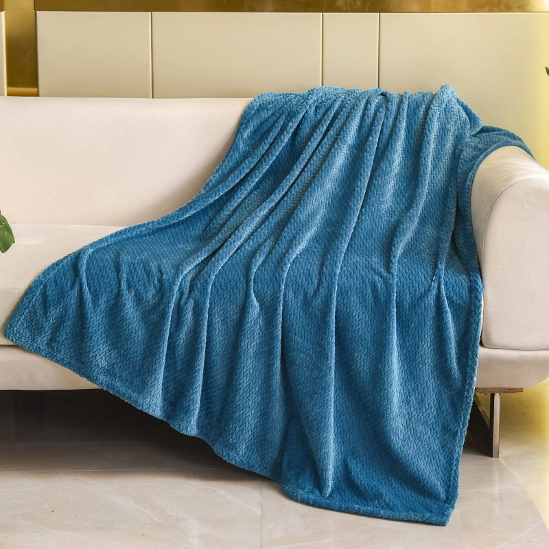 نيو كوزبلاي Newcosplay Super Super Throw Throw Plant Premium Silky Flannel Fleece Leaves Pattern Lightweight Banket طوال الموسم (Dark Blue Twin (60 "" x80 ")) - Image 5
