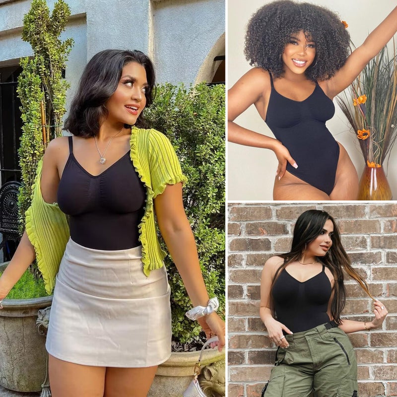 SHAPERX Women's Shapewear Bodysuit Tummy Control Body Shaper Seamless Sculpting Snatched Waist Body Suit,SZ5215-Black-S/M - Image 4