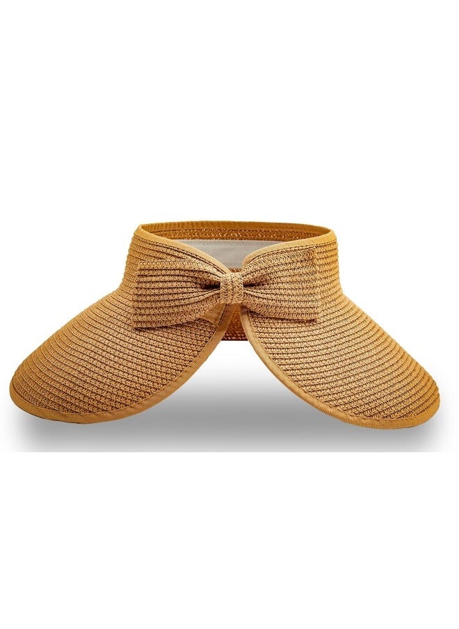 NIBEMINENT Sun Hats for Women Wide Brim Beach Hat Straw Visor Ponytail Summer UV Packable Foldable Beach Vacation Essentials  - Image 1