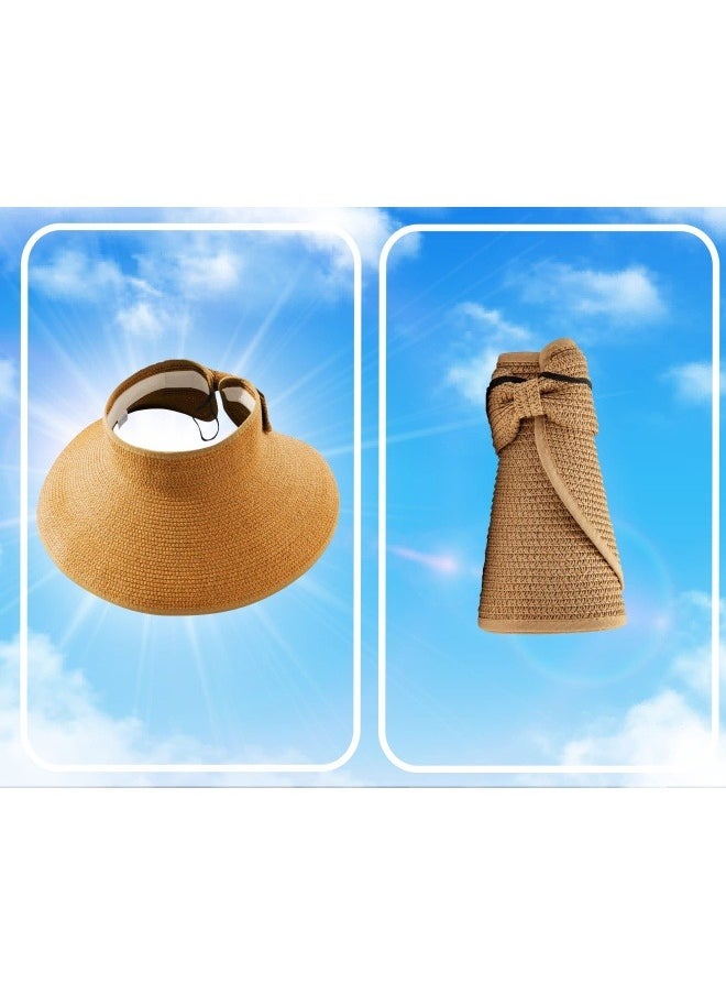 NIBEMINENT Sun Hats for Women Wide Brim Beach Hat Straw Visor Ponytail Summer UV Packable Foldable Beach Vacation Essentials  - Image 2