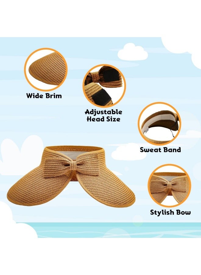 NIBEMINENT Sun Hats for Women Wide Brim Beach Hat Straw Visor Ponytail Summer UV Packable Foldable Beach Vacation Essentials  - Image 4