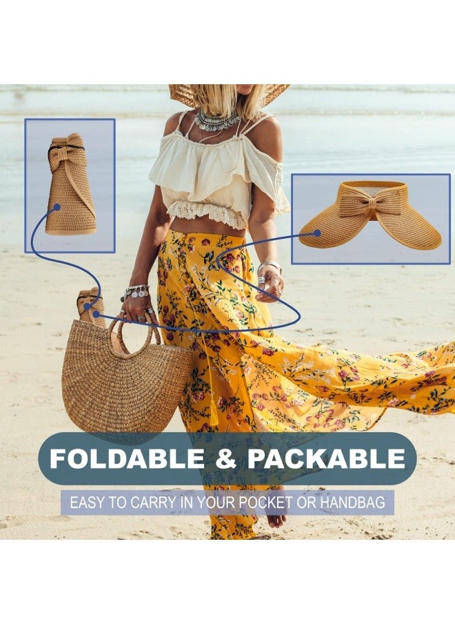 NIBEMINENT Sun Hats for Women Wide Brim Beach Hat Straw Visor Ponytail Summer UV Packable Foldable Beach Vacation Essentials  - Image 5