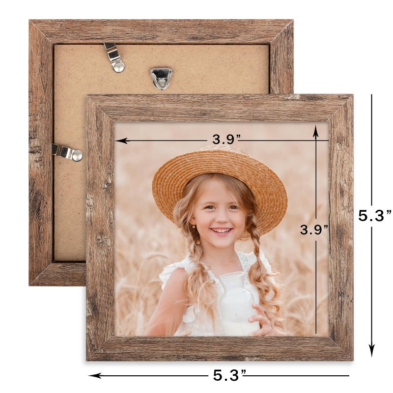 ORIVAN 4x4 Picture Frame Wood Display 4x4 Picture Distressed Brown Square Photo Frame for Wall and Tabletop Decoration - Image 2