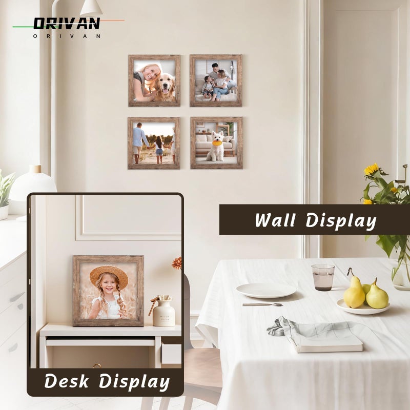 ORIVAN 4x4 Picture Frame Wood Display 4x4 Picture Distressed Brown Square Photo Frame for Wall and Tabletop Decoration - Image 3