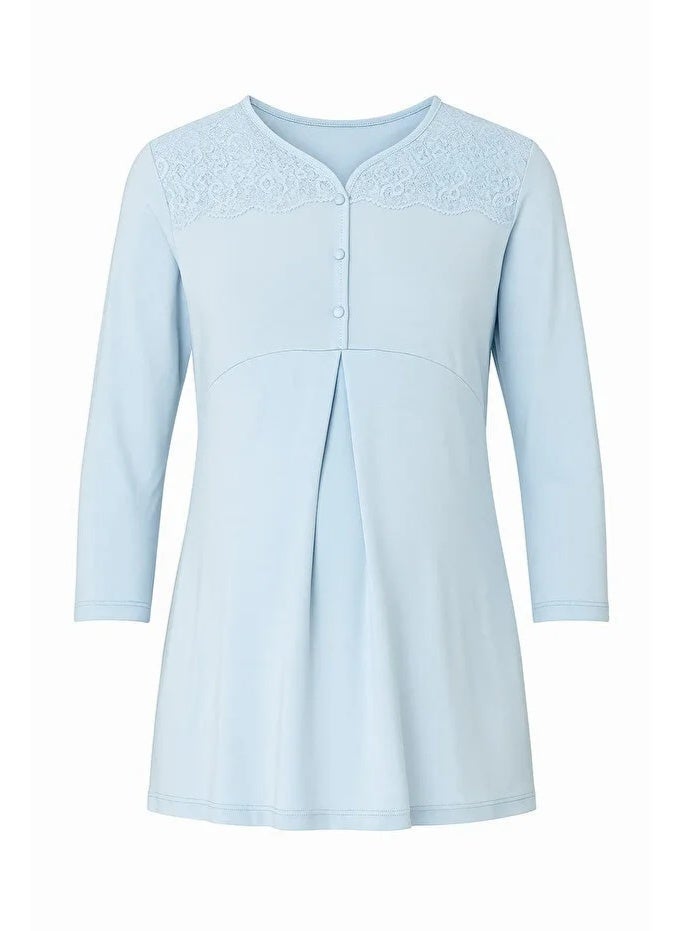 Women's Maternity & Nursing Pajama Set - 2 Piece Long Sleeve Button-Front Top & Adjustable Waist Pants | Cotton Viscose Blend Sleepwear | Made in Turkey - Image 5