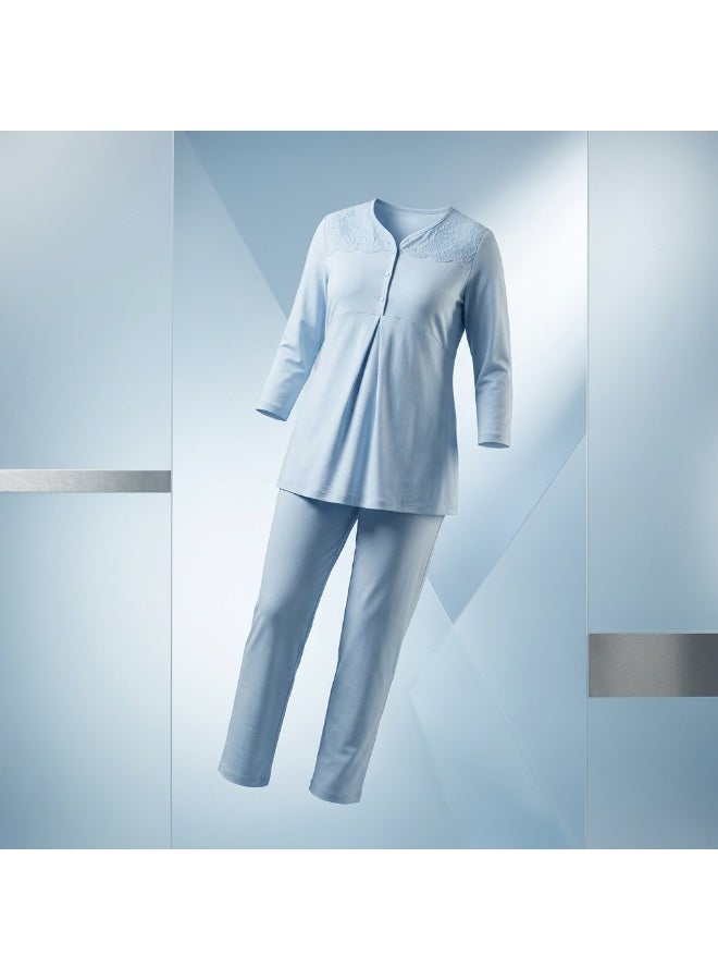 Women's Maternity & Nursing Pajama Set - 2 Piece Long Sleeve Button-Front Top & Adjustable Waist Pants | Cotton Viscose Blend Sleepwear | Made in Turkey - Image 4