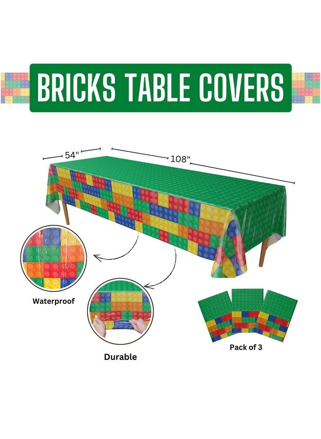 بلو أورتشدس أغطية طاولات من الطوب (عبوة من 3 قطع) - 54 بوصة × 108 بوصة كبيرة جدًا - حفلة مكعبات البناء، لوازم حفلات أعياد الميلاد للاعبين، حفلة عيد ميلاد مكعبات البناء، حفلة عيد ميلاد للأطفال، ديكورات أعياد الميلاد للأولاد - Image 2