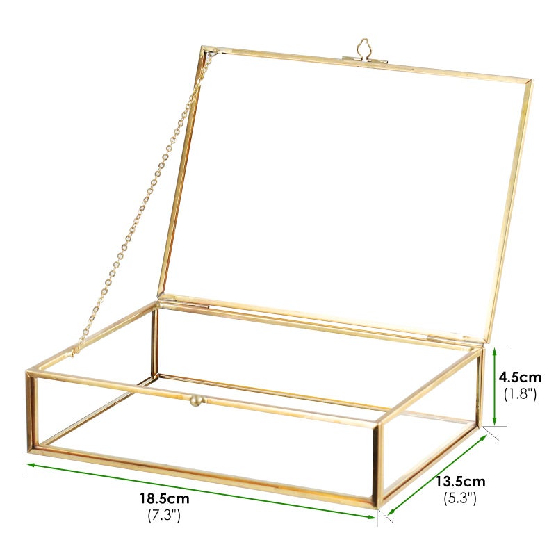 HighFree Gold Glass Photo Box - Vintage Photo Storage Organizer - Keepsake Display Box - Clear Jewelry Glass Box - Home Decor Box for Trinket Rings Bracelet (Samll) - Image 2