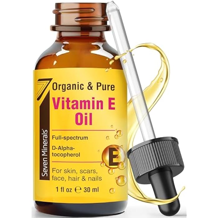 Seven Minerals Ultra Pure Vitamin E Oil - Full-Spectrum D-Alpha Tocopherol, 1 Fl Oz - 100% Organic Vitamin E Oil for Skin, Face, Hair, and Scars - Naturally Occurring = Not Synthetic - Image 1