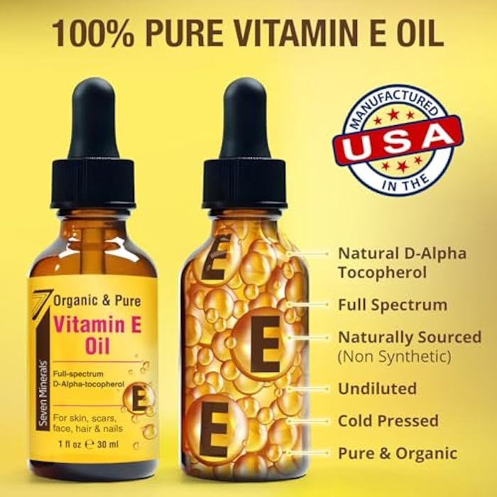 Seven Minerals Ultra Pure Vitamin E Oil - Full-Spectrum D-Alpha Tocopherol, 1 Fl Oz - 100% Organic Vitamin E Oil for Skin, Face, Hair, and Scars - Naturally Occurring = Not Synthetic - Image 2