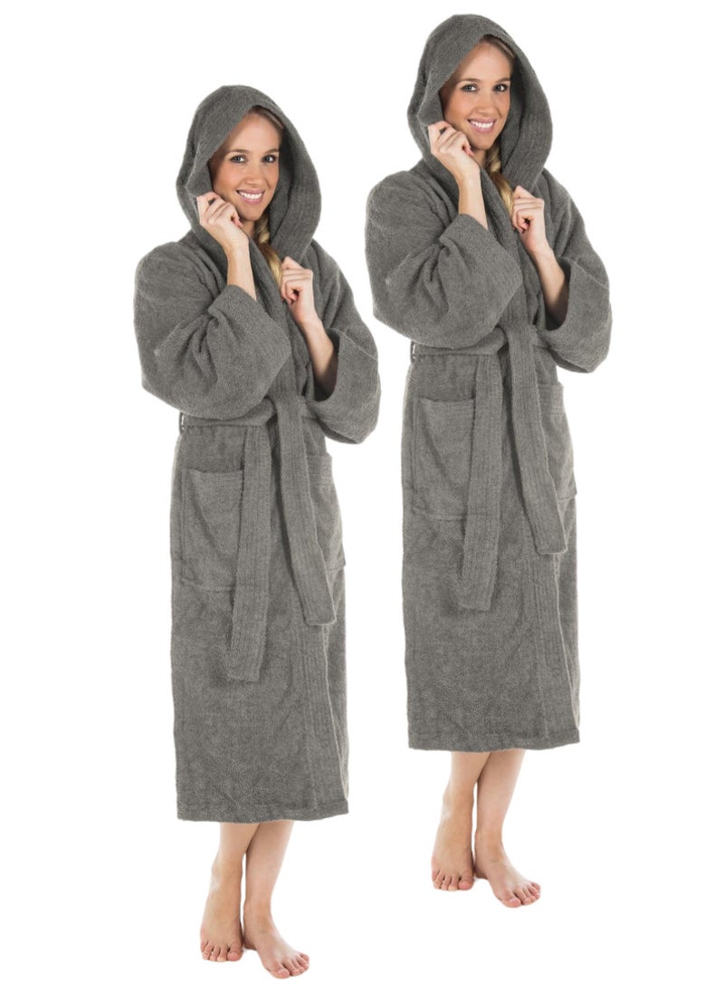 White Rose 2 Pieces Grey Color Terry COTTON ROBE UNISEX Bathrobe Large Size  - Image 1