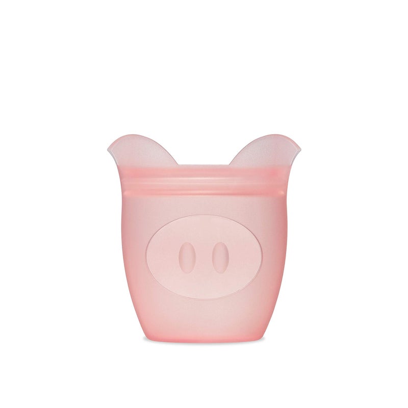 Zip Top Reusable 100% Silicone Baby + Kid Snack Containers - The only containers that stand up, stay open and zip shut! No Lids! Made in the USA - Pink Pig - Image 1