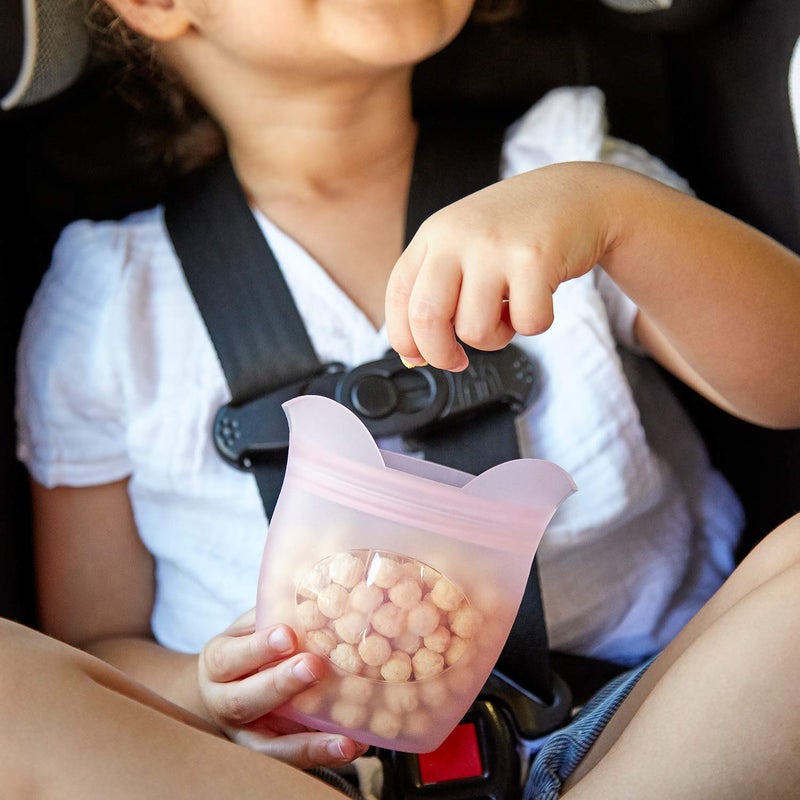 Zip Top Reusable 100% Silicone Baby + Kid Snack Containers - The only containers that stand up, stay open and zip shut! No Lids! Made in the USA - Pink Pig - Image 5