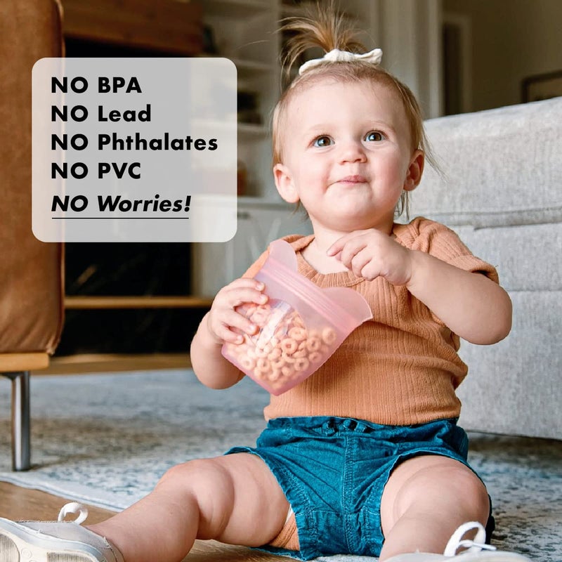 Zip Top Reusable 100% Silicone Baby + Kid Snack Containers - The only containers that stand up, stay open and zip shut! No Lids! Made in the USA - Pink Pig - Image 4