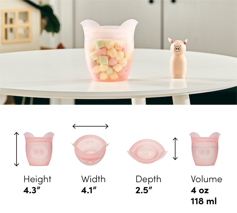 Zip Top Reusable 100% Silicone Baby + Kid Snack Containers - The only containers that stand up, stay open and zip shut! No Lids! Made in the USA - Pink Pig - Image 3