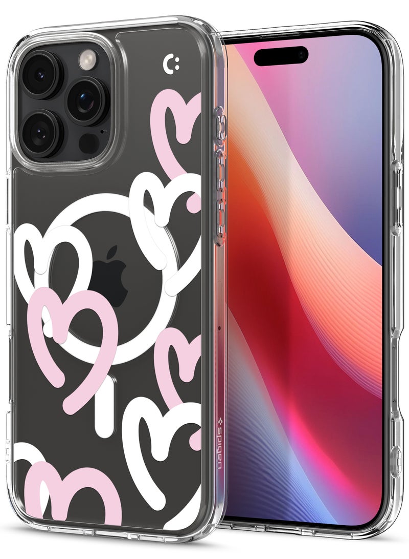 Spigen Ultra Hybrid MagFit for iPhone 16 Pro Case Cover with MagSafe (2024) Hearts White Pink - Image 1