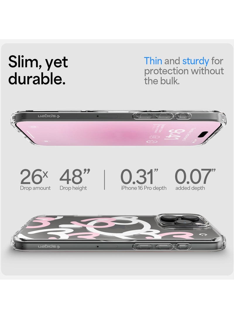 Spigen Ultra Hybrid MagFit for iPhone 16 Pro Case Cover with MagSafe (2024) Hearts White Pink - Image 5