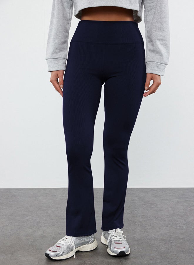 trendyol Dark Navy Blue Ribbed Spanish Leg Yoga Knitted Sports Tights TWOAW23TY00011  - Image 3
