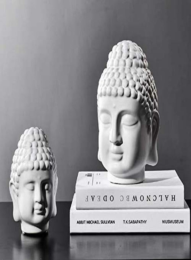 SUNSHADE Ceramic Buddha Head Decoration Statues Buddhism Religious Statues Sculpture Decoration Collection for Home and Office Decorations (Matte White) - Image 5