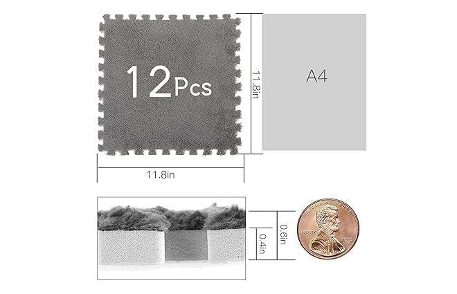 PIHARVA 12 قطعة سجادات أرضية من الفيلفيت متداخلة – بلاط فوم ناعم للأطفال في غرفة اللعب، غرفة النوم، غرفة المعيشة والمكتب – سجادات ألغاز مريحة وغير قابلة للانزلاق لتزيين المنزل، اللعب الإبداعي، والاسترخاء - Image 2