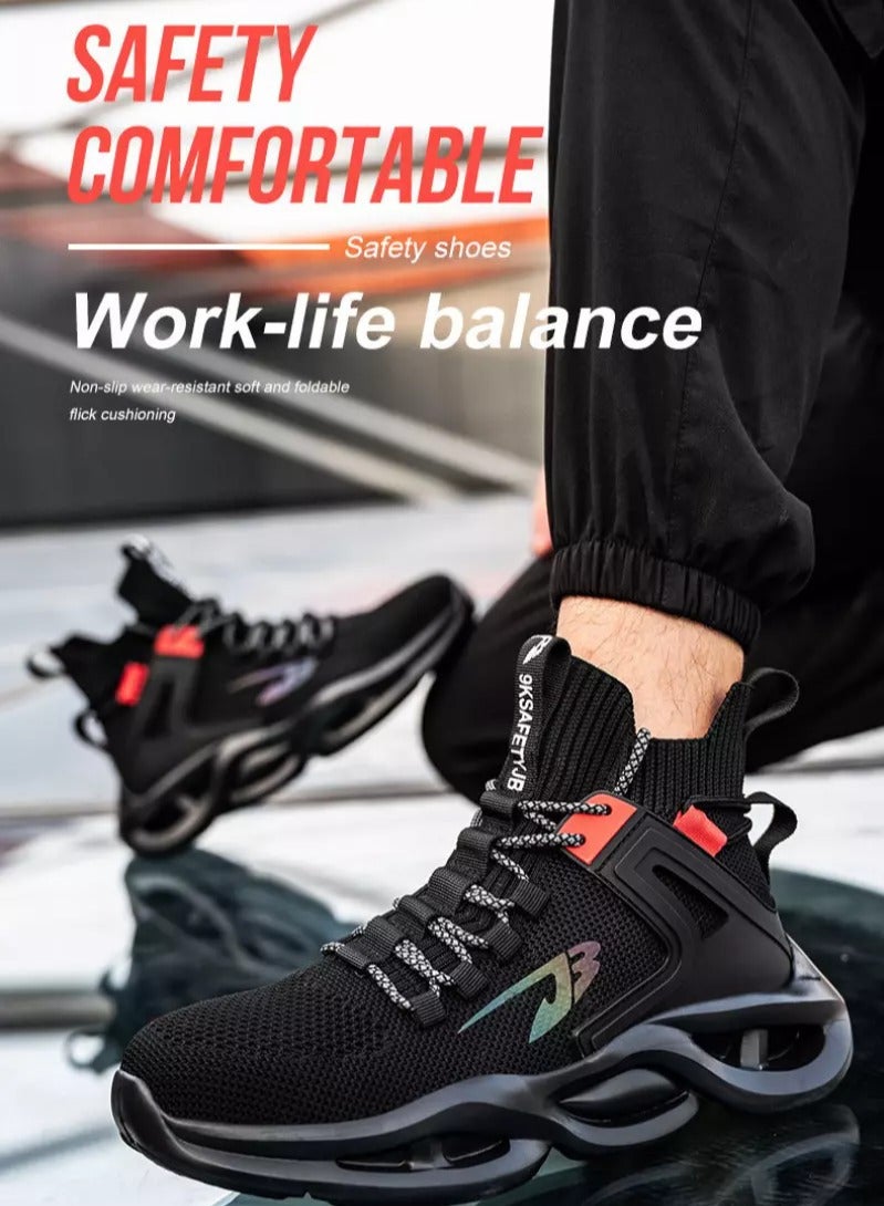 Men's Woven Breathable Steel Toe Puncture Proof Cushioned Safety Shoes Comfy Non Slip Rubber Sole Durable Work Shoes Men's Footwear (46 EUR) - Image 5