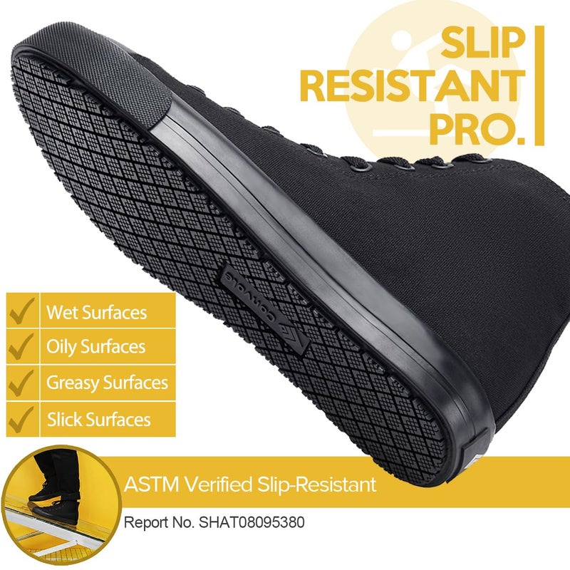 Convole Non-Slip Work Shoes for Men & Women, Unisex Oil & Water Slip-Resistant Sneakers for Food Service, Black High Top Restaurant Server Boots, Comfortable Casual Anti Slip Chef Kitchen Shoes - Image 3