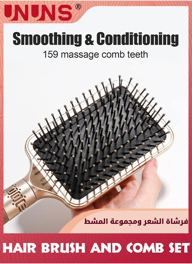 مجموعة مشط فرشاة الشعر، مجموعة مكونة من 4 فرش شعر مبطنة كبيرة ومتوسطة الحجم مع فرشاة مشط مستديرة لفك التشابك بسهولة