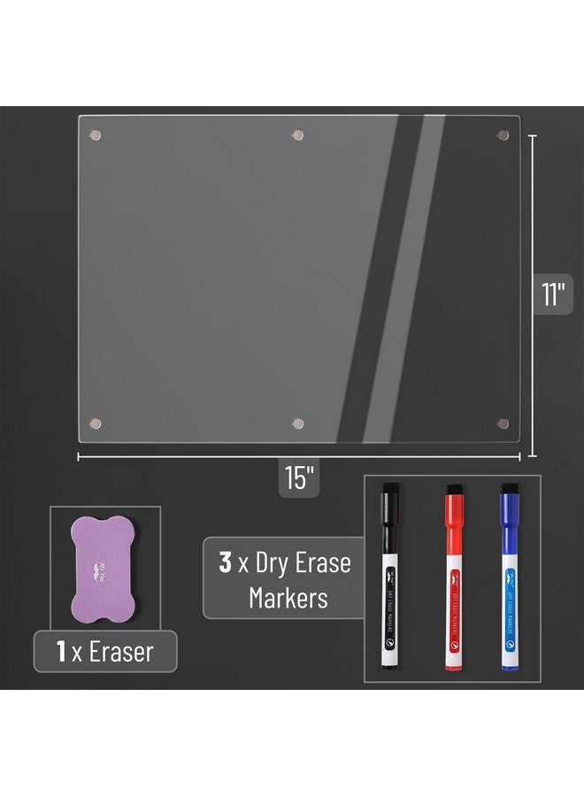 Mr. Pen - Acrylic Magnetic Dry Erase Board For Fridge, 15"X11", 3 Dry Eraser Markers, Acrylic Dry Erase Board, Acrylic Board, Clear Dry Erase Board For Fridge, Clear Magnetic Dry Erase Board For Fridge - Image 2