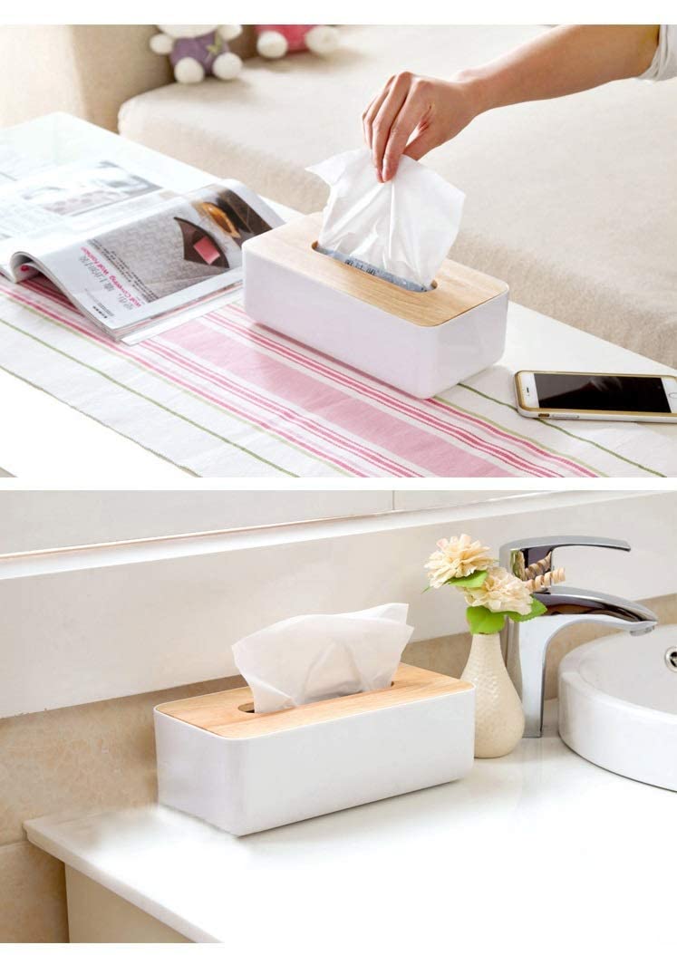 SYGNIUS 1 pc Square Shape Wooden Cover Plastic Tissue Box Holder | Paper Napkin Holder Case | Tissue Holder Dispenser Organizer for Car Decor Home Room Hotel (1) - Image 5